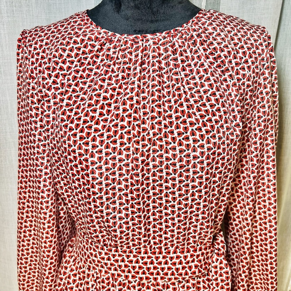 Carolina Herrera New York Ladybug Print Long Sleeve Belted Dress Sz 12 $2690 NWT - Picture 4 of 15